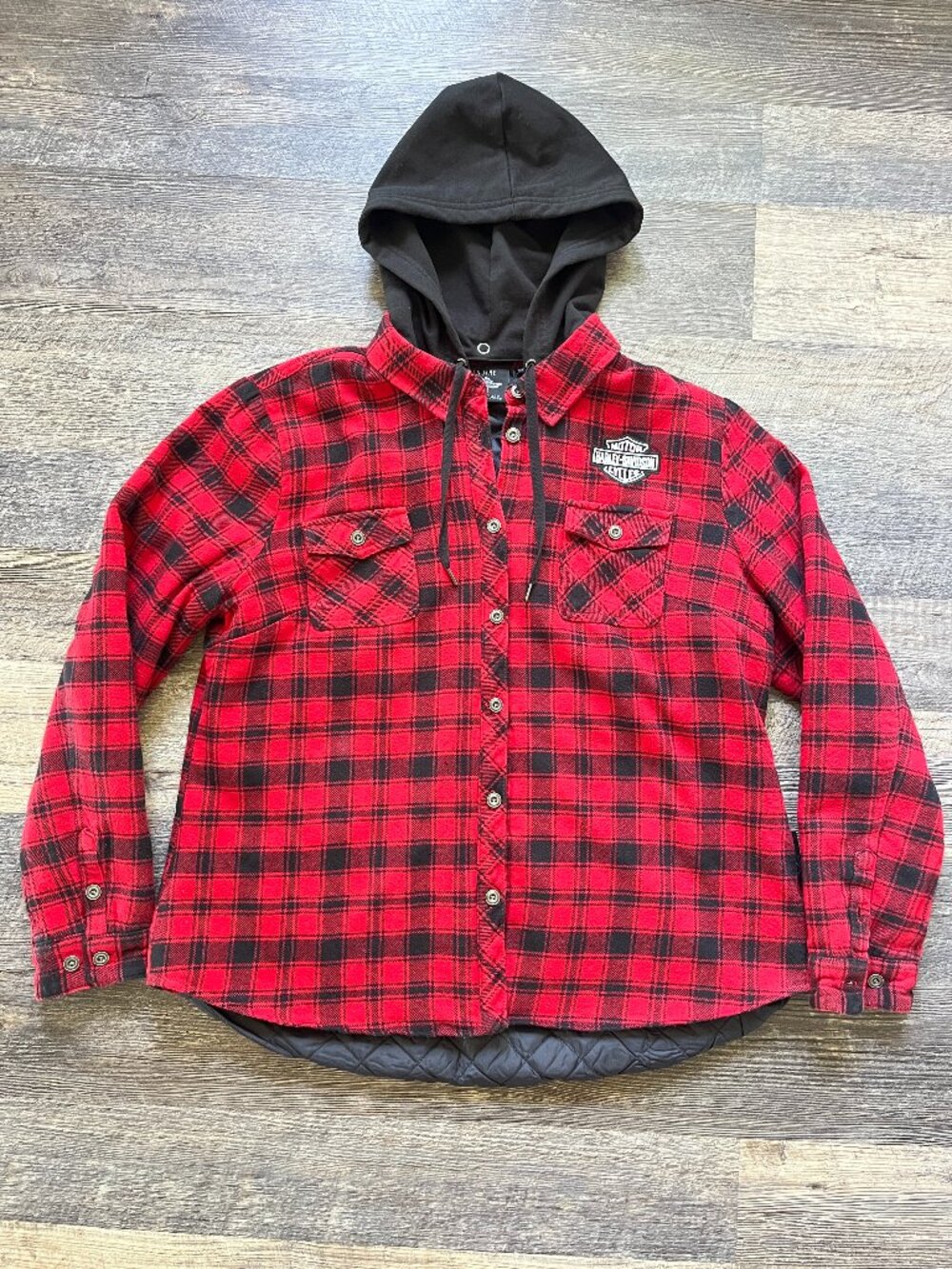 Harley-Davidson Black Label Red Plaid Flannel Hooded Insulated Jacket 2XL